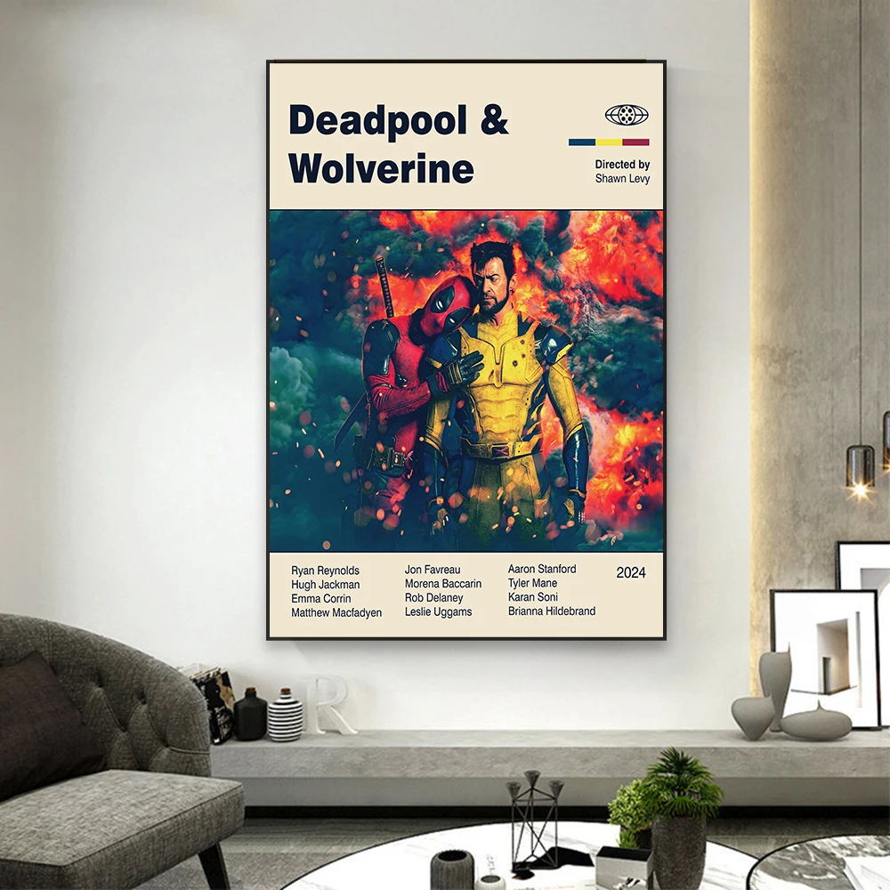 Mid Century Modern Art Disney Canvas Painting Deadpool & Wolverine Poster Print Living Room Home Wall Decor Pictures