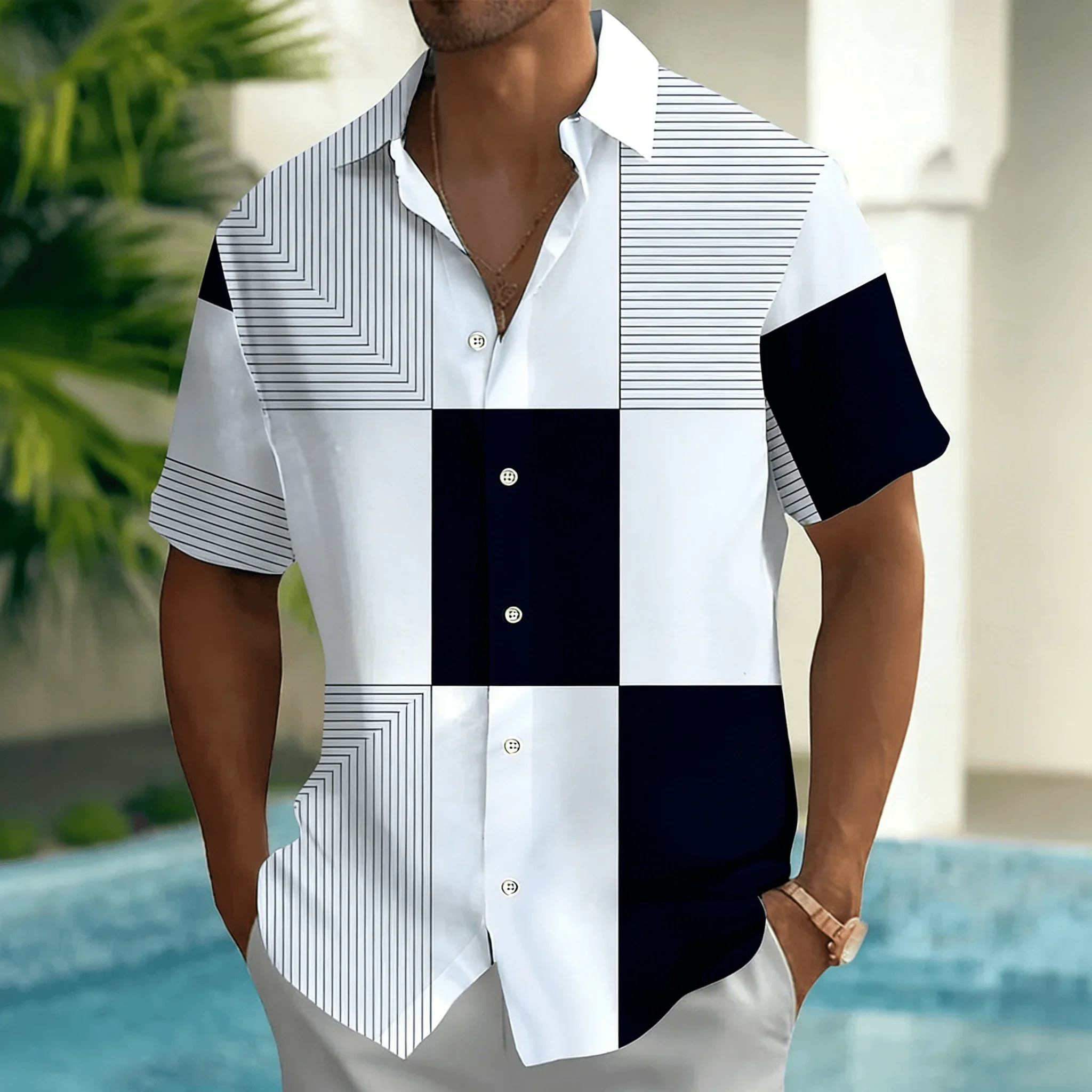 Men's Minimalist Printed Design with Loose and Fashionable Shirt Patterns