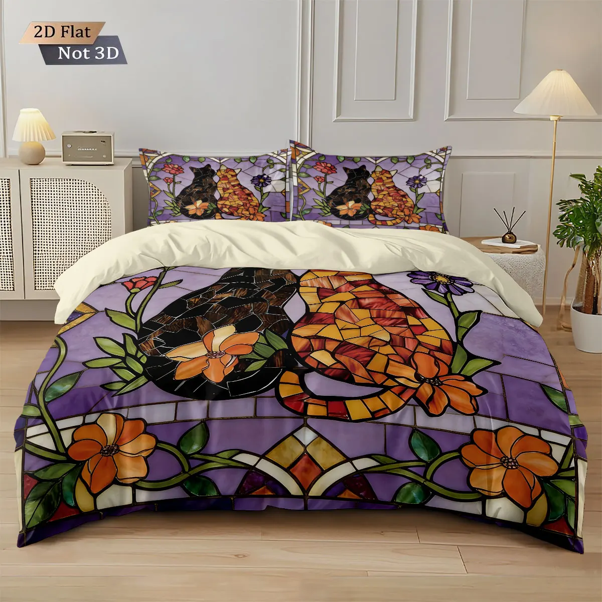 3 قطعة الزجاج التقليد رسمت لطيف القط طباعة Coreless أسفل حاف مجموعة غطاء لينة غرفة نوم الفراش الديكور آلة قابل للغسل