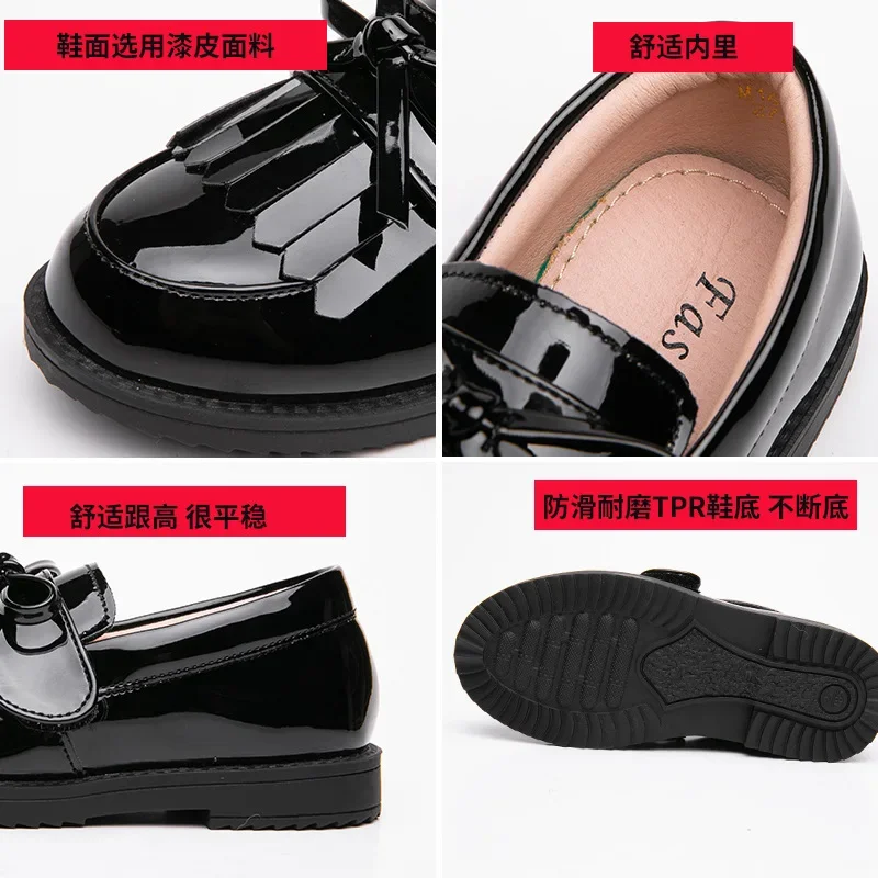 موضة شرابة الاطفال أحذية الأميرة للفتيات الصغيرات فستان براءات الاختراع والجلود 2024 الأطفال أحذية المدارس 3 4 5 7 8 9 10 11 12 15 سنة #4