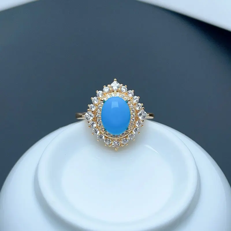 18K Gold Plated 925 Silver Turquoise Ring Natural Turquoise Powder Forming Gemstone Ring Gift for Girlfriend