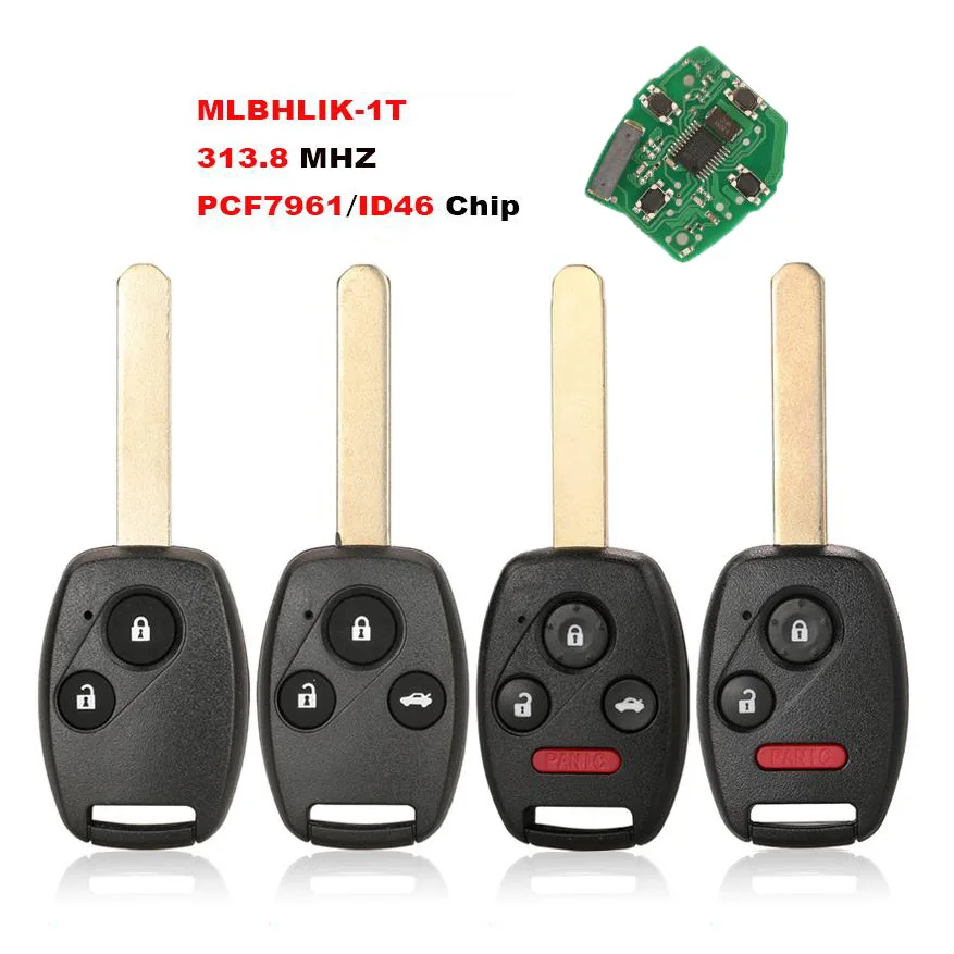 

Пульт дистанционного управления jingyuqin 313,8 МГц для Honda CR-V Accord 2008-2012 MLBHLIK-1T с чипом ID46, 3/4 кнопки, автомобильный ключ HON66