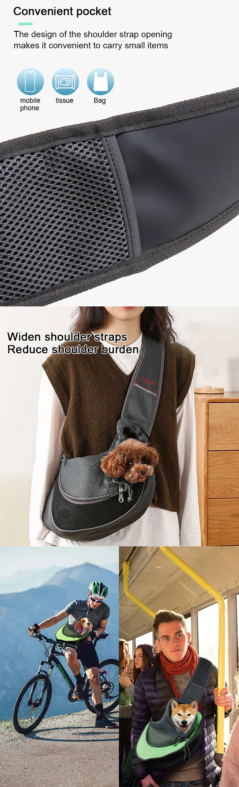 Katzen-/Hunderucksack, Hunde-Tragetasche, atmungsaktive Mesh-Reisetasche für Welpen, Katzen, Wandern, Camping – Detail 3