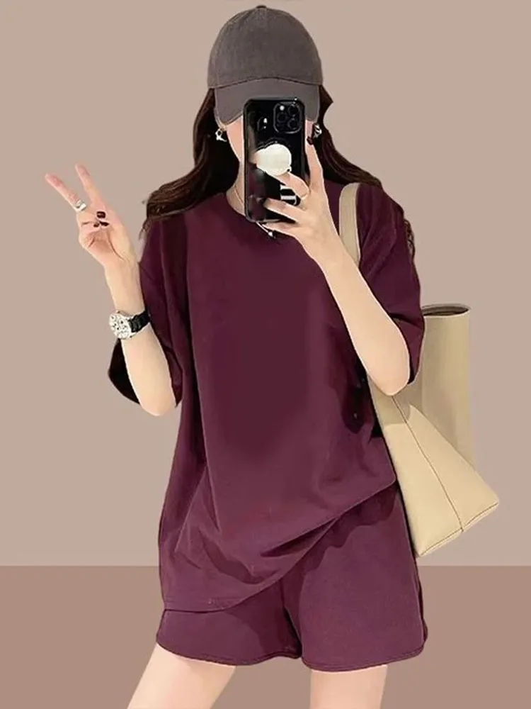 2026 Summer Women Sport Suit 2 Piece Outfit Short Sleeve Tops With Shorts Casual Fitness Wear For Petite Ladies