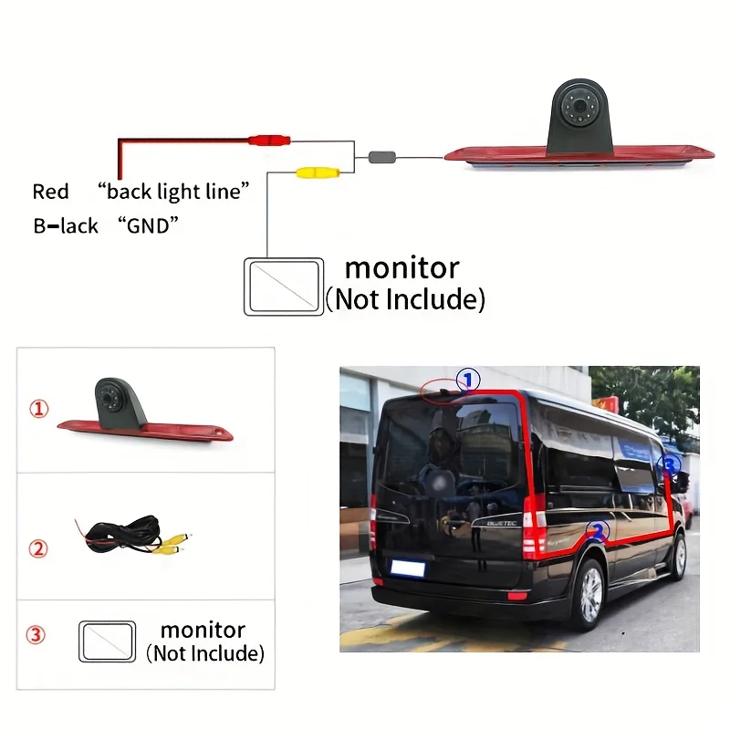 كاميرا عكسية لوقوف السيارات ذات ضوء الفرامل العالية الثالثة لسيارة Mercedes Sprinter / VW Crafter / لـ DODGE Sprinter (2007-2018) #6