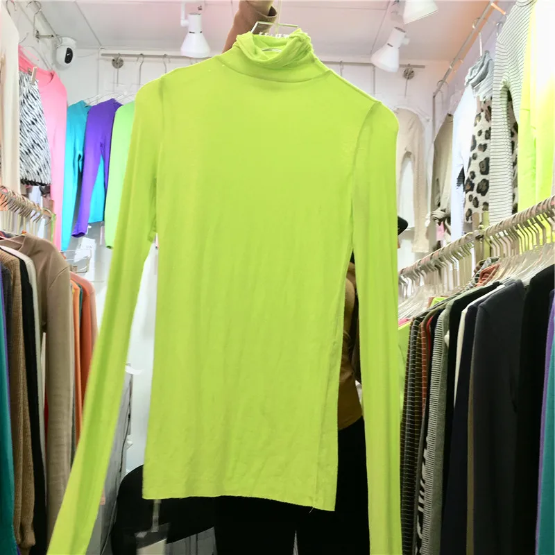 Slim Fit Long Sleeve High Collar T-Shirt 20 Colors Handmade No Hem Versatile Base Layer Shirt Korean Style Commute Fashion