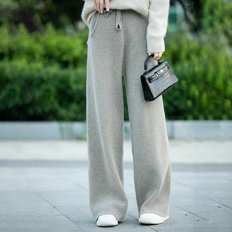

100%Wool Straight Leg Wide Leg Pants for Women 2024 Autumn/Winter New High Waist Warm Straight Leg Dragging Casual Pants
