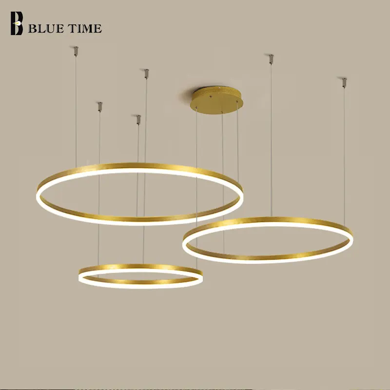 Lámpara colgante Led para comedor, candelabros de anillos de lujo para cocina, sala de estar y dormitorio, iluminación de decoración dorada