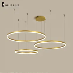 Lámpara colgante Led para comedor, candelabros de anillos de lujo para cocina, sala de estar y dormitorio, iluminación de decoración dorada