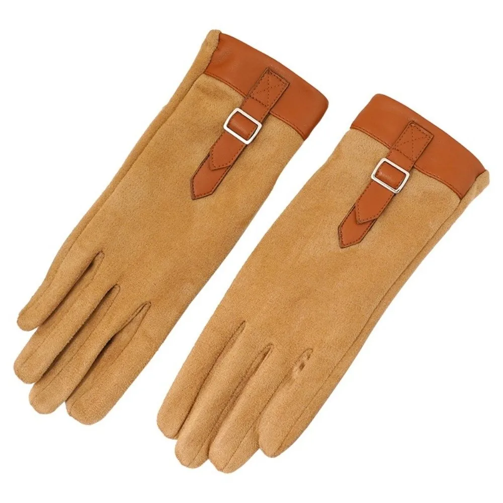 

Элегантные замшевые кожаные перчатки в стиле ретро, сохраняющие тепло, бархатные перчатки с пряжкой для езды на велосипеде, ветрозащитные женские перчатки с сенсорным экраном