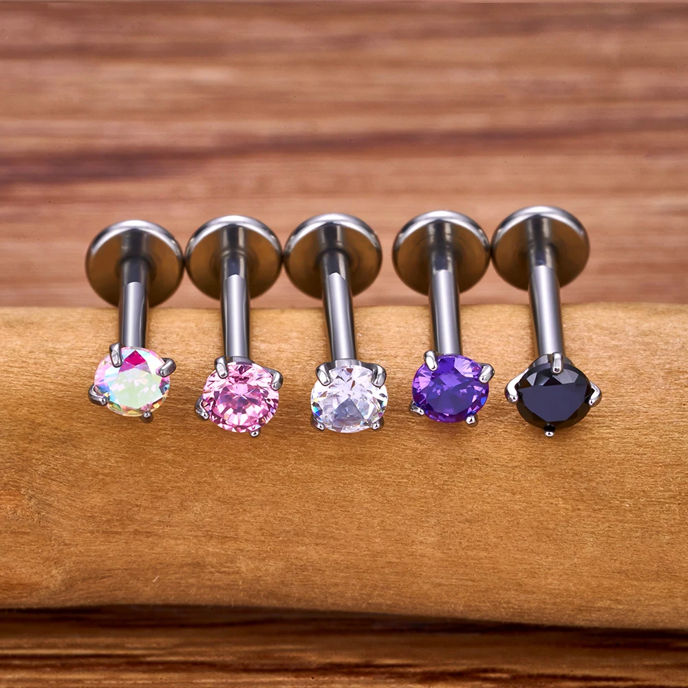 1Pcs ASTM F136 Titanium 20/18/16G Labret Tragus Stud Earrings CZ Crystal Monroe Helix Cartialge Conch Medusa Lip Body Piercing