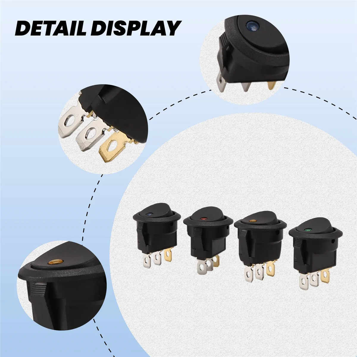 

24Pcs Round Dot Rocker Toggle Switch 20A 12V DC On/Off Control for Car or Boat with LED LightJAS