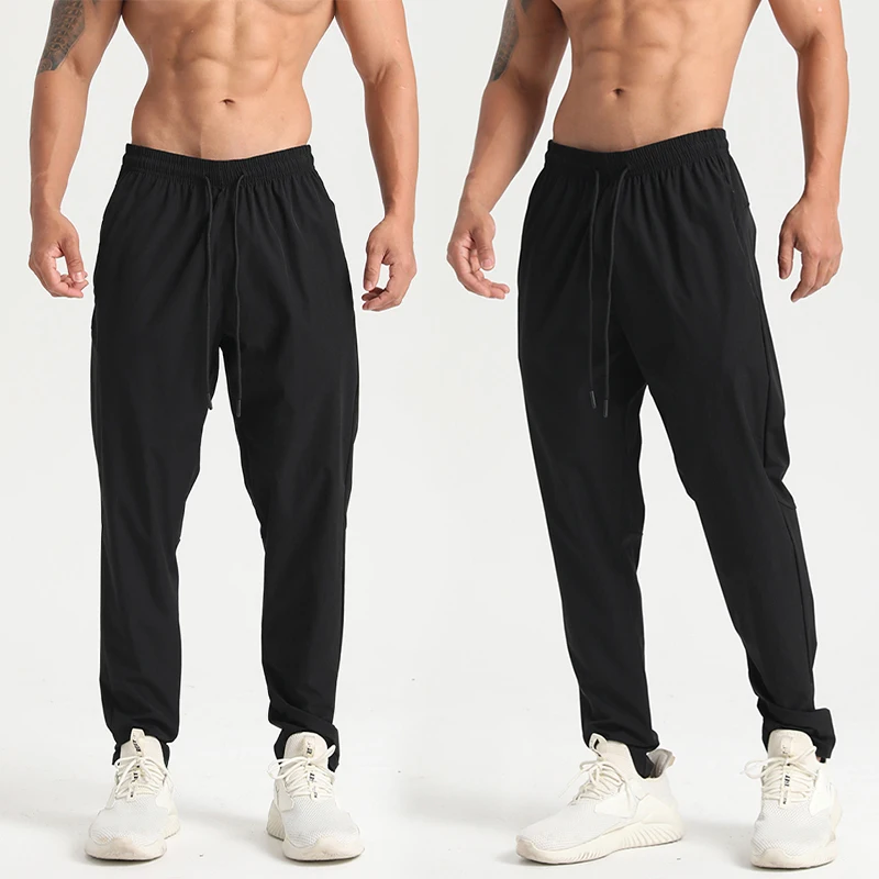 Men Gym Jogging Sport Pants Thin Loose Quick-Dry Long Exercise Clothing Zipper Pockets Training Bodybuilding Trouser Marathon