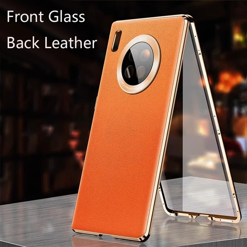 حافظة حماية لهاتف هواوي بورا 70 80 برو ميت 30 40 60 70 برو من الزجاج المقسى غطاء هاتف جلدي مزدوج الجوانب حماية ممتص للصدمات