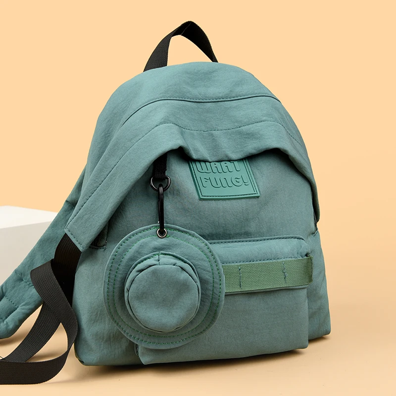 New Large Capacity Folded Flap Backpack Women Detachable Charm Daypack with Inner Zipper Pocket Ladies Casual Travel School Bag