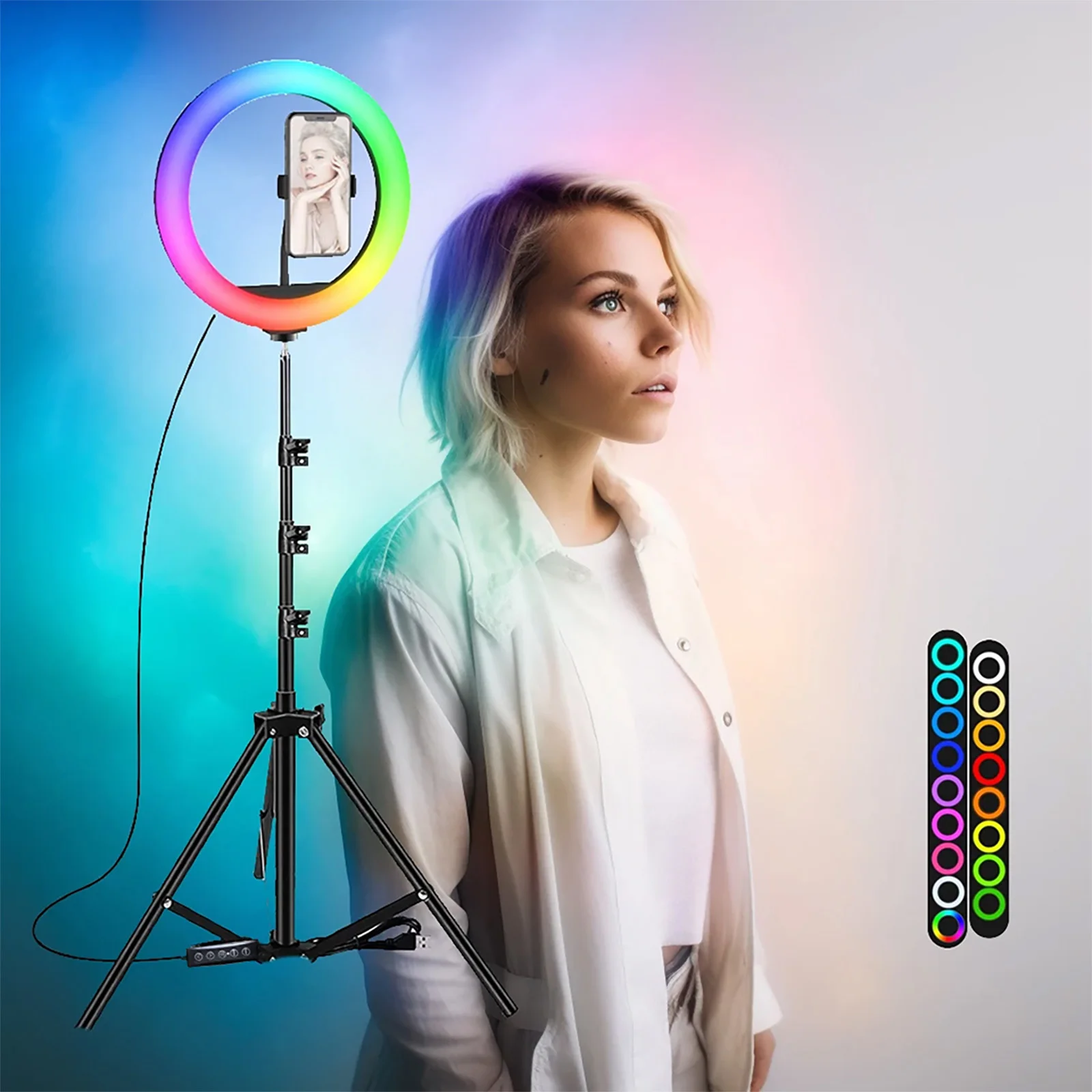 

10" LED RGB Selfie Ring Light Circle Fill Light Video Round Lamp Lighting Photography RingLight with Phone Holder Tripod Stand