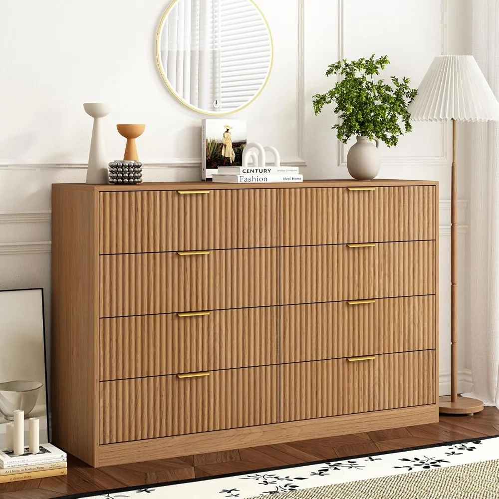 

8 Drawer Dresser for Bedroom, Modern Fluted Double Dresser, 55" Wide Chest of Dressers, Mid Century Wooden Beside Table for Clos