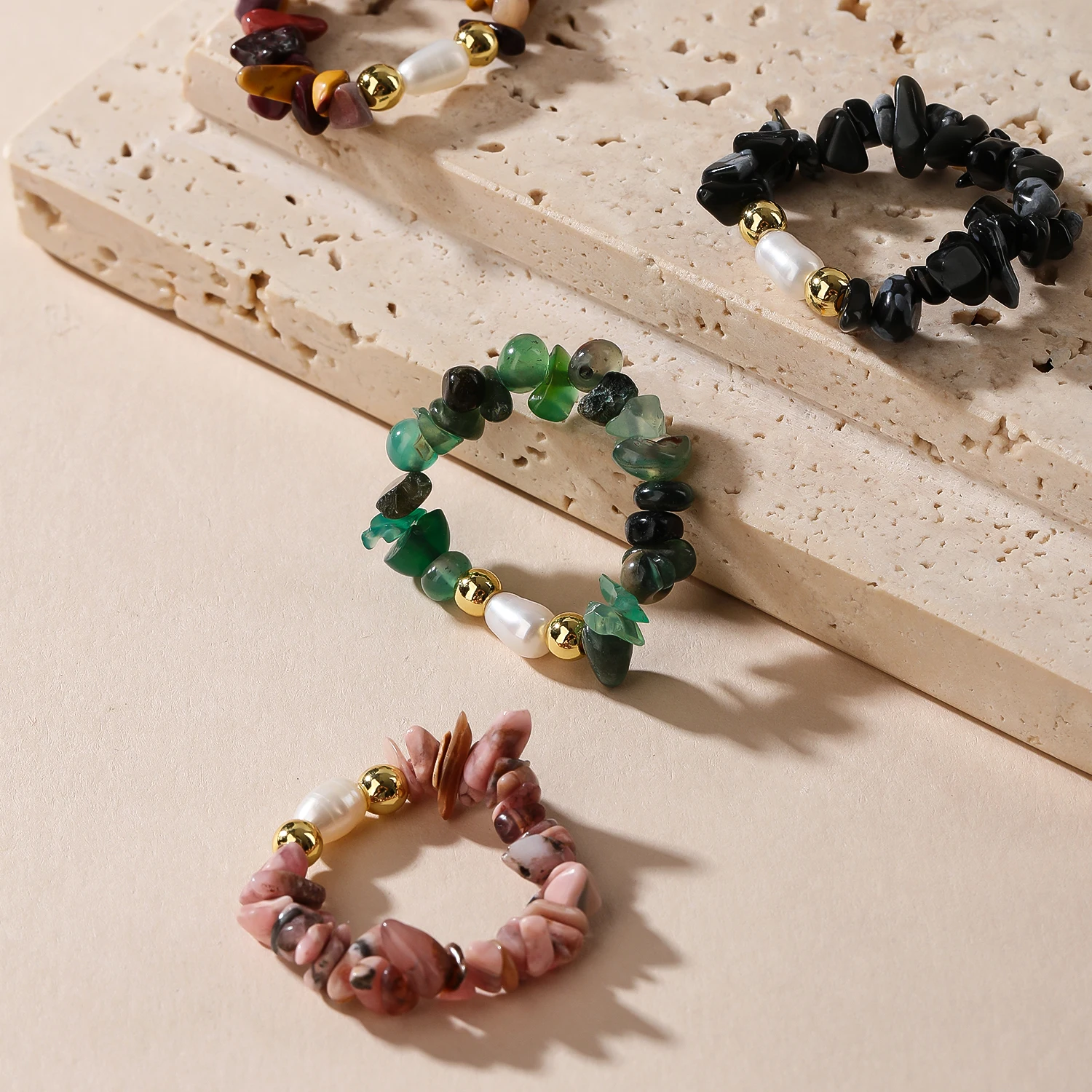 Anneaux en pierre naturelle irrégulière avec perles, bijoux en cristal, anneaux pour homme et femme, pierre brute naturelle, cadeau, accessoires bohèmes