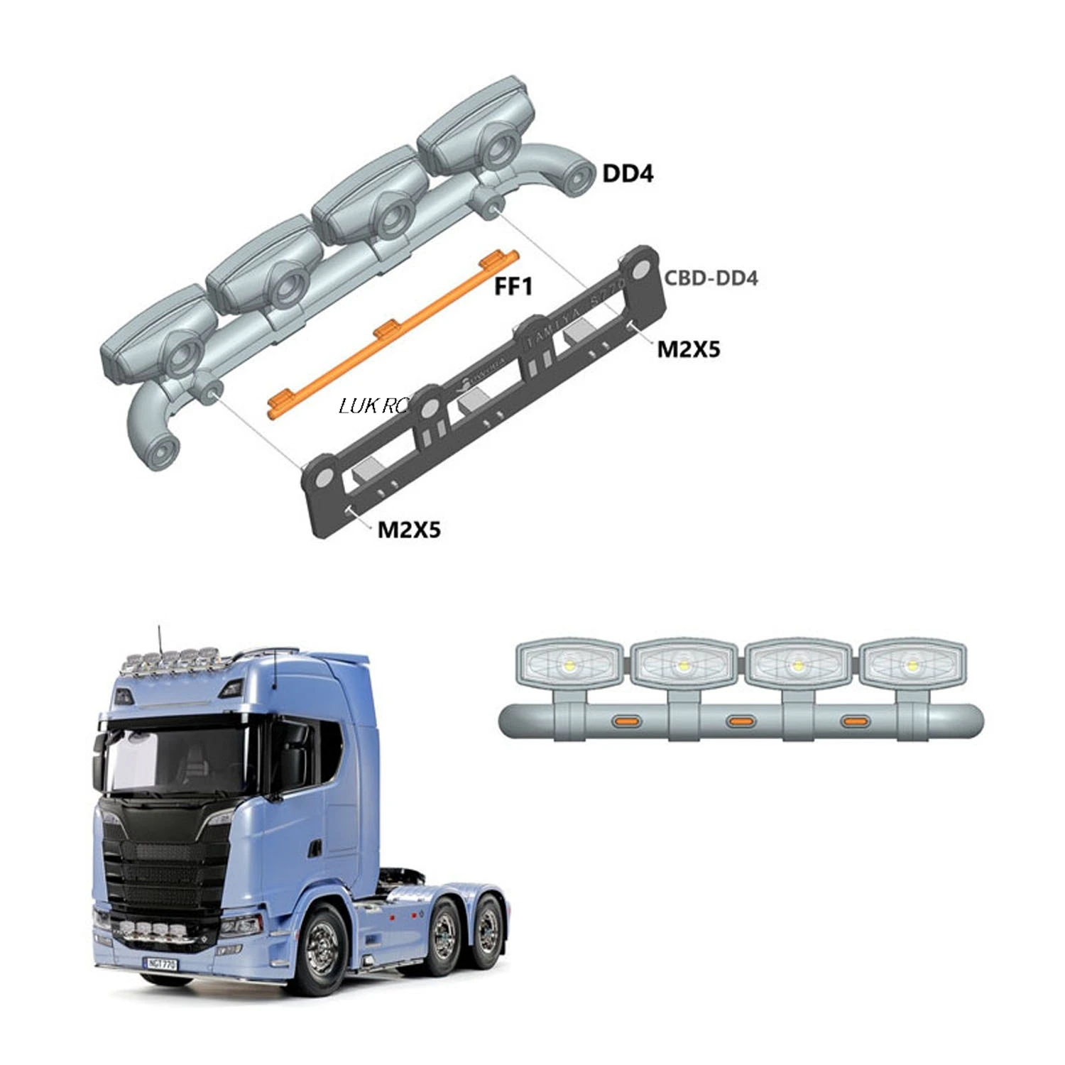 

5 В светодиодный пластиковый передний прожектор, лампа для DIY 1:14, радиоуправляемый тягач 770S 56368 56371, обновленные детали для грузового автомобиля