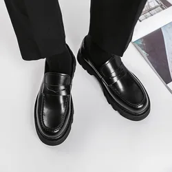 Men Streetwear Fashion Business Casual Thick Platform Genuine Leather Wedding Loafers Shoes Harajuku Korean Man Leather Shoe