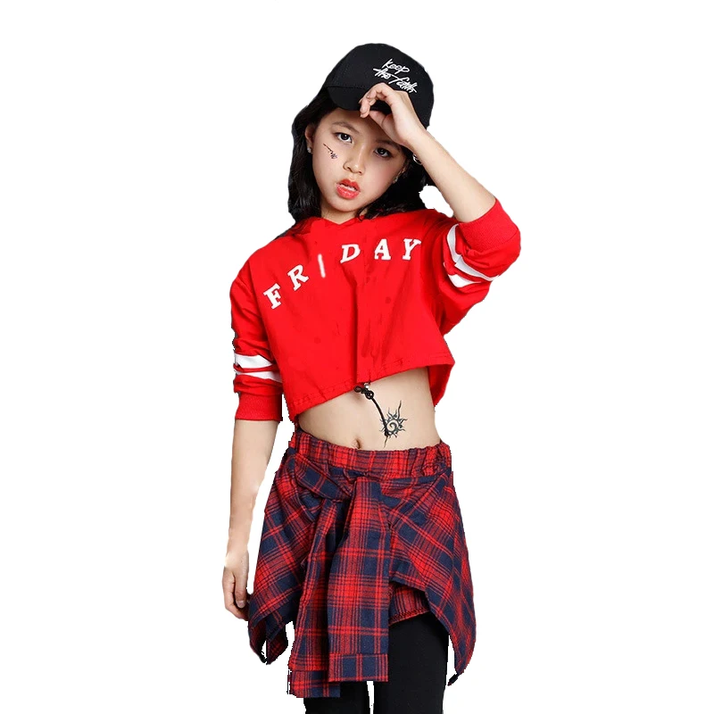 Children\'s Sports Suits Cotton Clothing Korean Fashion Hip Hop Streetwear Teenage Girls Hoodies Sweatshirt + Plaid Skirt-pants