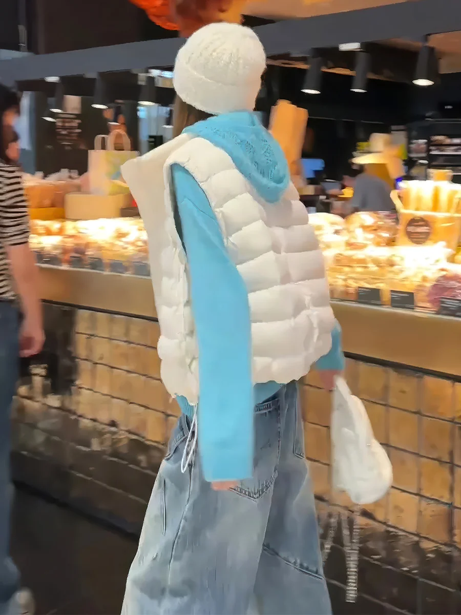 Lekka kamizelka puchowa ort 90 White Du dla kobiet, jesienno-zimowa, ciepła, uniwersalna, wyszczuplająca, z wysokim kołnierzem, odzież wierzchnia.