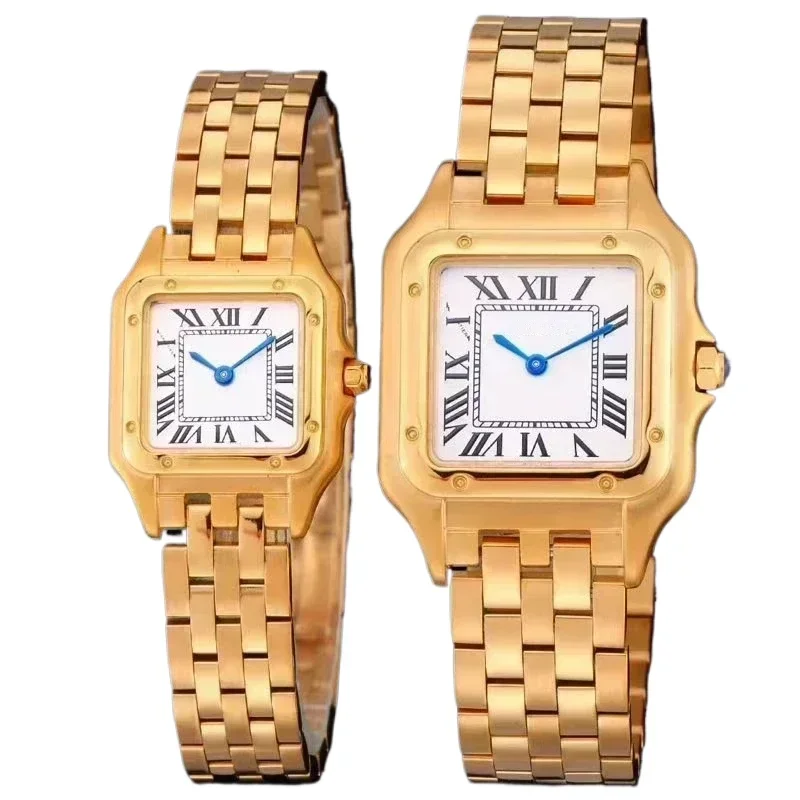 فاخر رجل إمرأة كوارتز الذهب الأصفر الماس الحافة الفولاذ المقاوم للصدأ الفضة روما النمر الأبيض الياقوت حسب الطلب #3