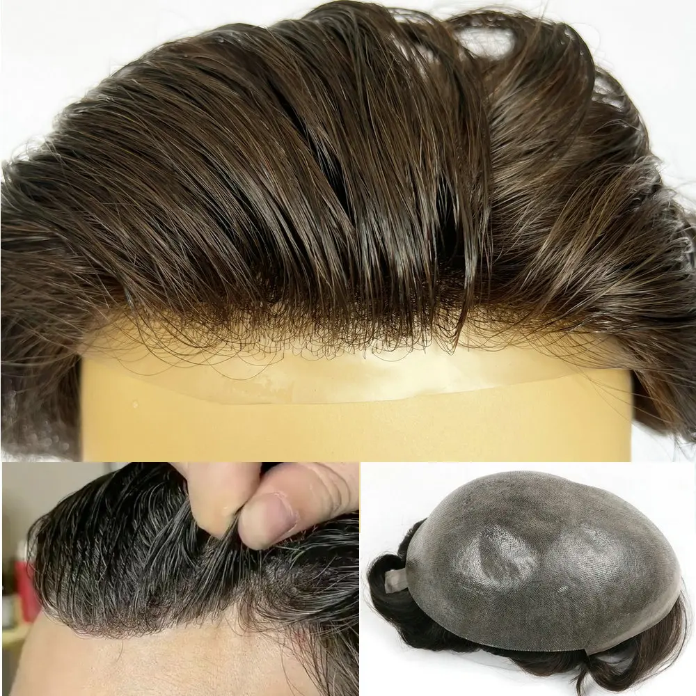 Ultra thin skin toupee men invisible hairline 0.02mm Men Toupee Natural Human Hair Pieces Male Wig Replacements System Prosthesi