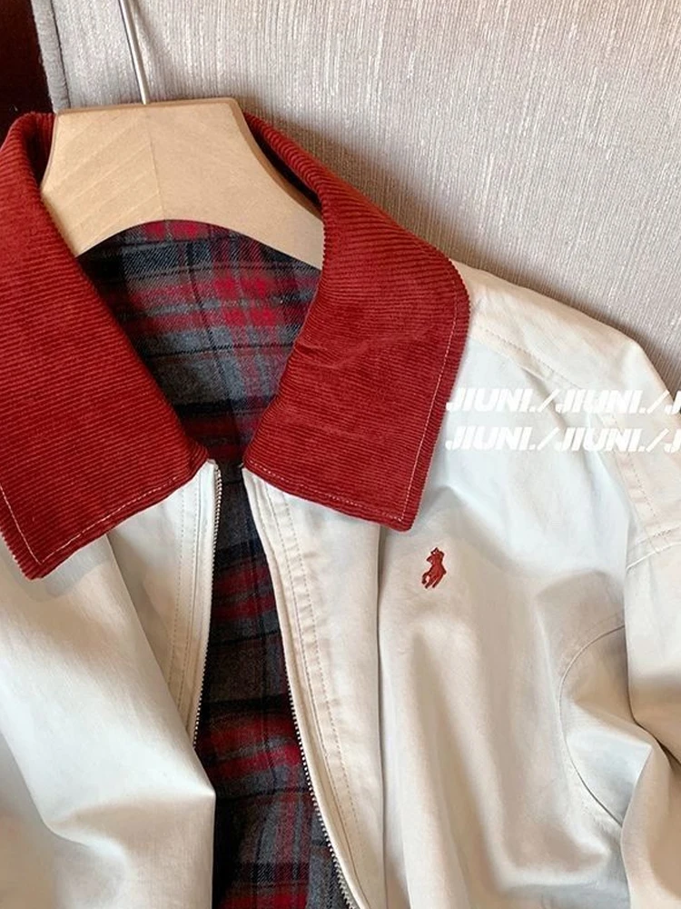 Sweet And Cool American Collar Embroidered Jacket Short Casual Retro Baseball Uniform Top Women's Fashion Spring Autumn New S...