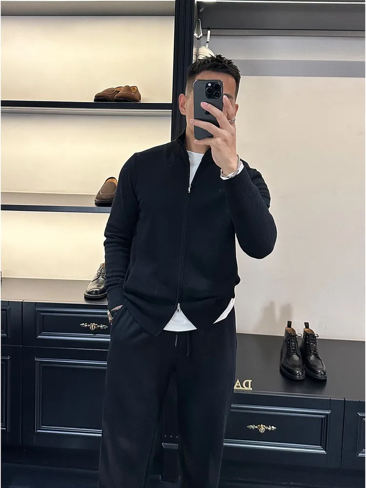 

Bla Zipper Knitted Casual Sle Men's Sweater Coat Stand Collar mat Faion Autumn Winter New Arrival High End Feeling