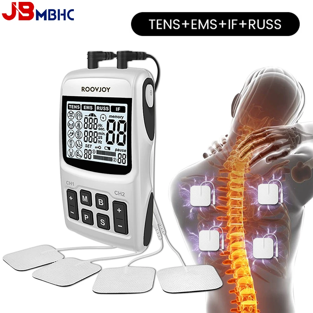 4 in 1 EMS Machine Electric Physiotherapy TENS Body Massager IF RUSS Electrical Muscle Stimulator Pulse Acupuncture Back Massage