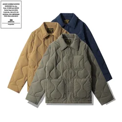 OKONKWO Cotton Collar Warm Jacket Retro Plus Cotton Quilted Gourd Grid Coat Outdoor Trekking Hiking Travel Blazer Cargo Overcoat