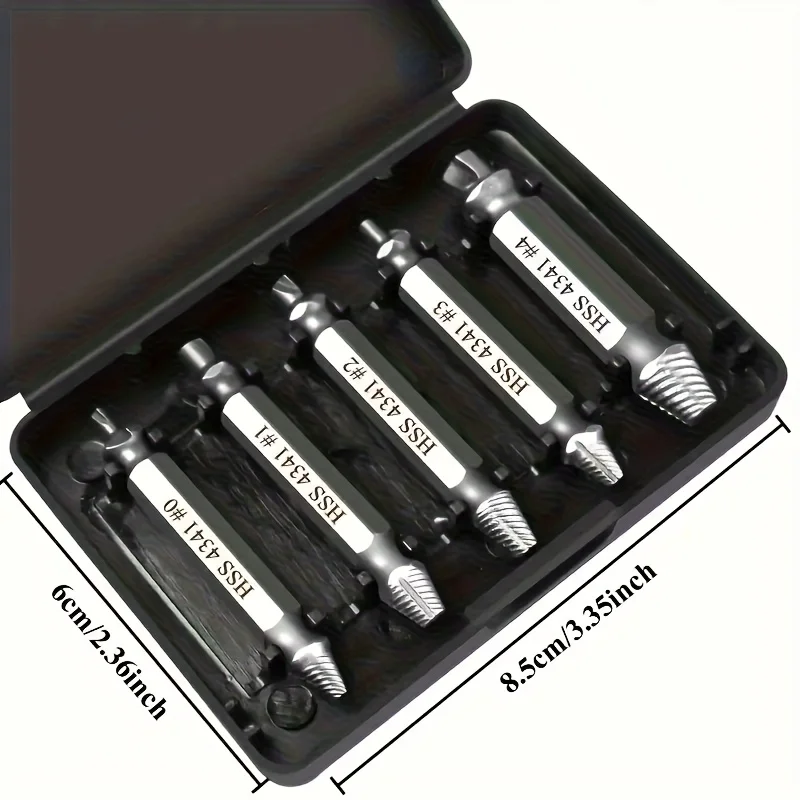 5Pcs HSS 4341 Screw Extractor Set Broken Damaged Bolt Remover Double Ended Drill Bit Tool Kit for Stripped Rust Screw Removal