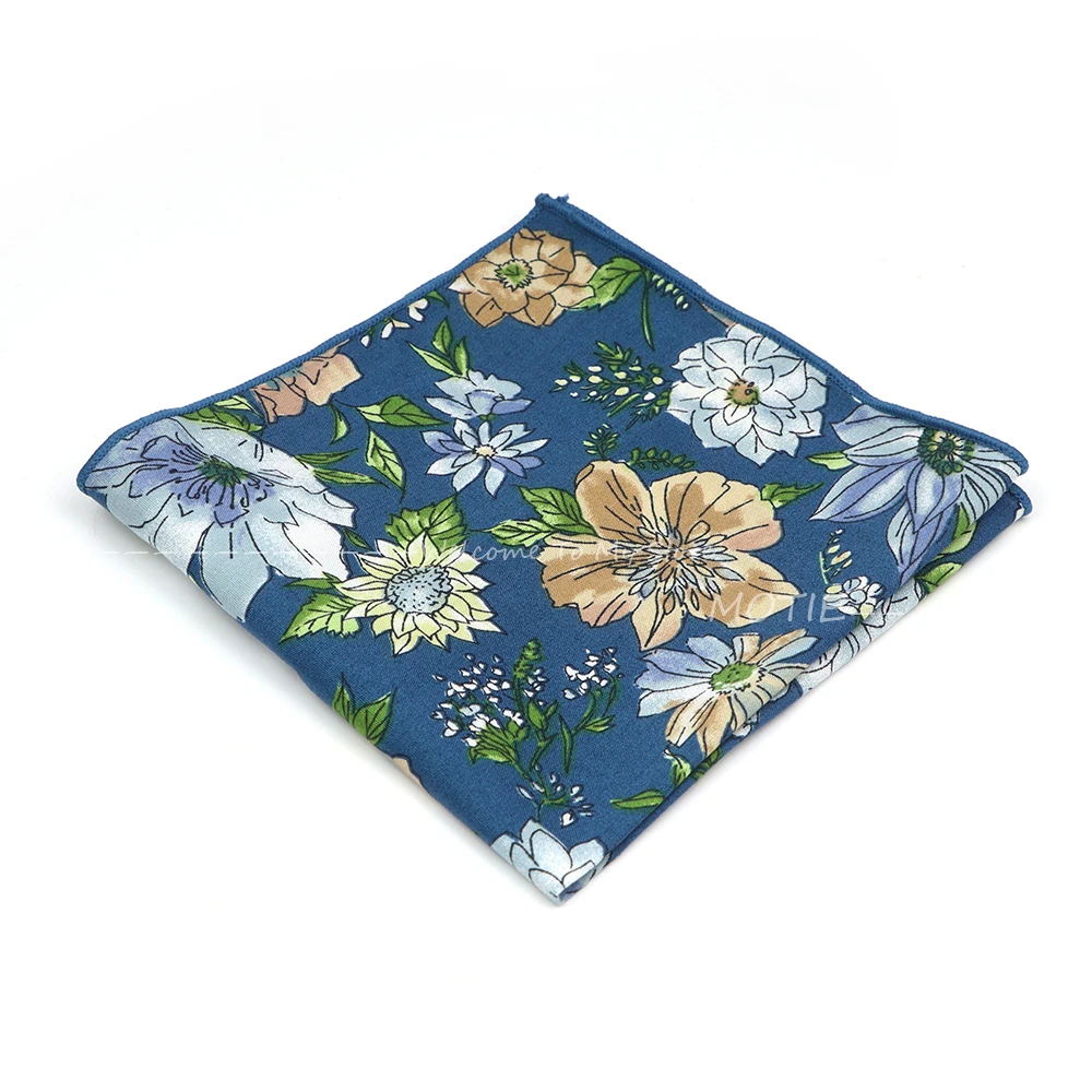 Lovely Cotton Floral Pattern Handkerchiefs Green Flower Pocket Square Hanky Cravat For Business Wedding Party Shirt  Accessories