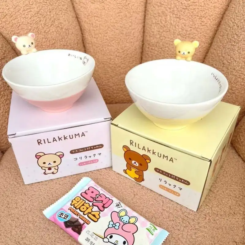 Cartoon Ceramic Bowl Corner Biologic Animal Rice Bowl Rilakkuma Doll 3d Rice Bowl Toy Collectible Figure Kitchen Diningware
