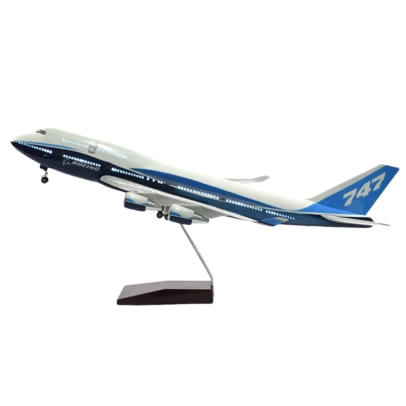 1/150 Scale Jet Plane Model B747 Aircraft Model 47cm Diecast 747 Resin Plane with LED Lights and Wheels for Decoration or Gifts