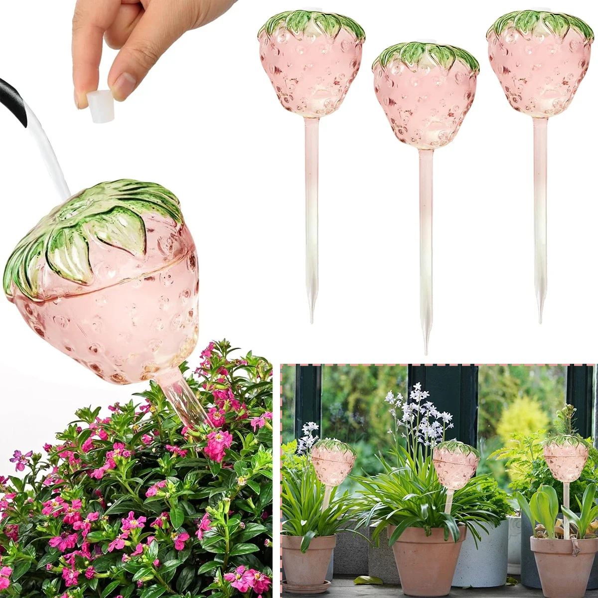 

1/2 Packs Strawberry Plant Watering Globes Glass Self Watering Planter Insert Top-Fill Watering Bulbs for Indoor Outdoor Plants