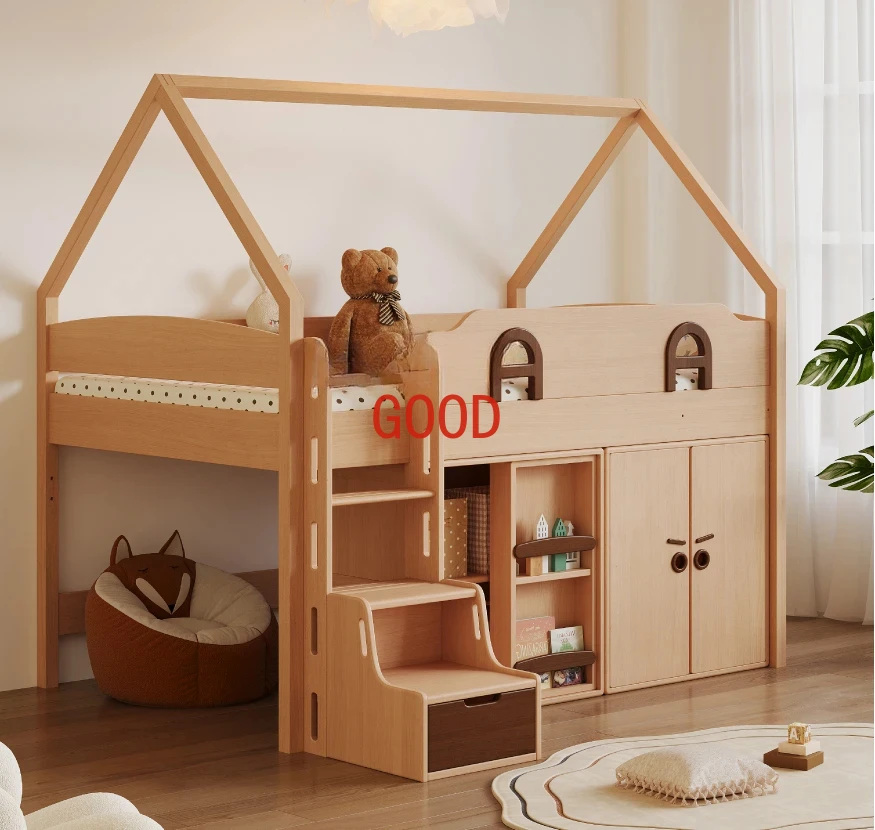 

Half-Height Bed Slide All Solid Wood Beech Teenagers Boys and Girls Tree House Castle House Bed