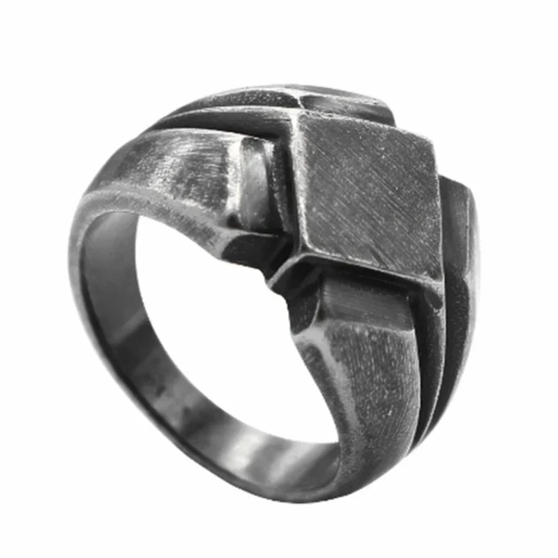 Retro Punk Ring for Men Boy Geometric Rhombus Rings Vintage Oxidized Silver Color Rock Finger Trendy Male Jewelry