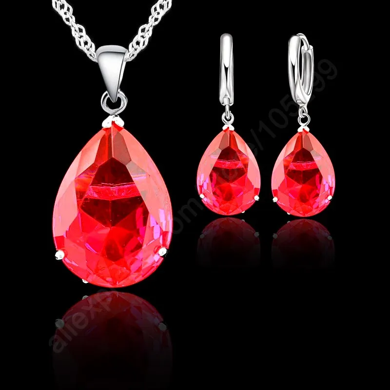 AAA Grade Rhinestone Water Drop Earring Necklace Jewelry Sets 925 Sterling Silver Pendant Necklace Earring Set