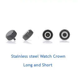 5pcs Black Stainless Steel Generic Full Metal Watch Crown 2.5mm Large Diameter 4.5mm to 8.0mm Size For Watchmaker