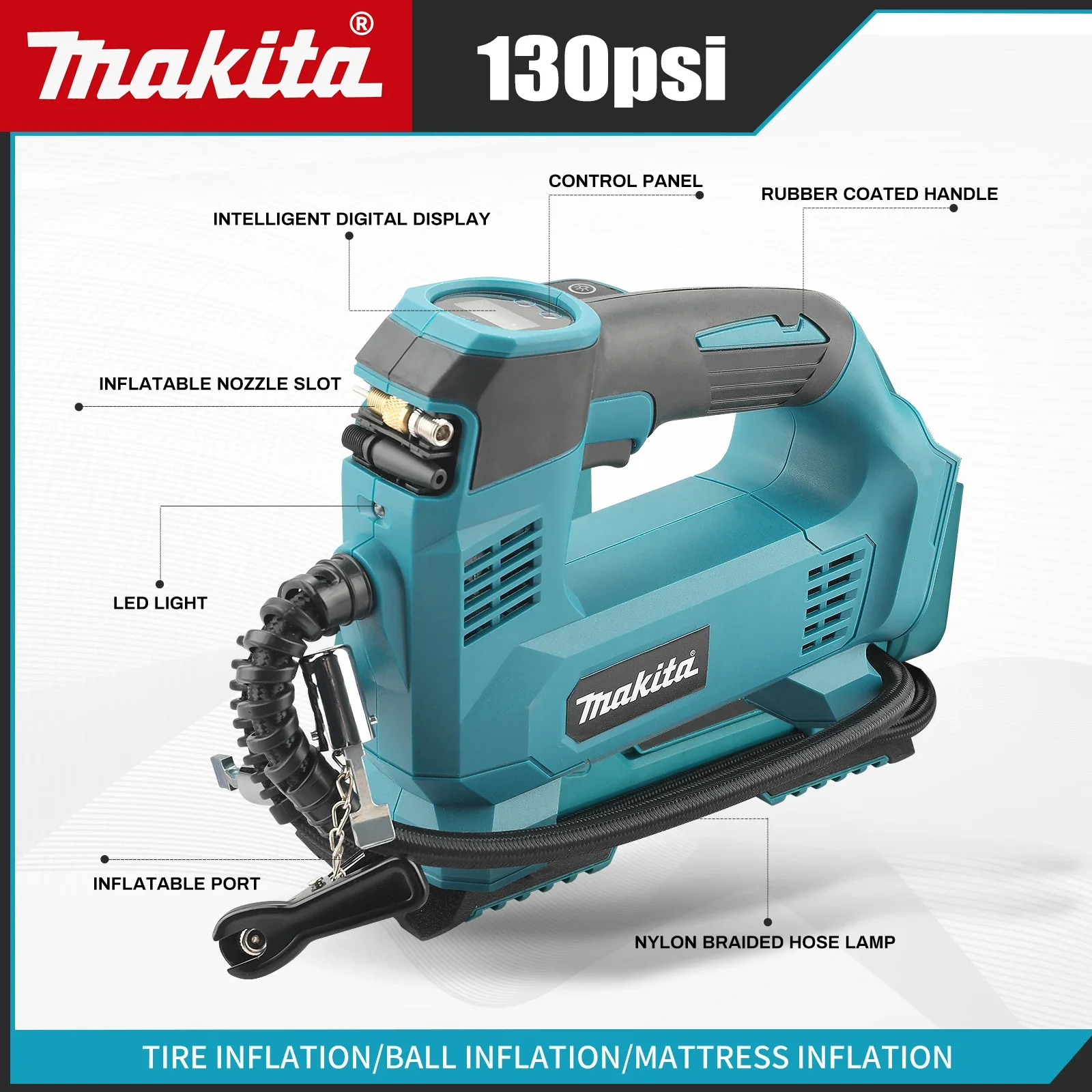 

21V 180PSI Heavy Duty Tire Inflator Auto Inflatable Pump Makita Air Compressor