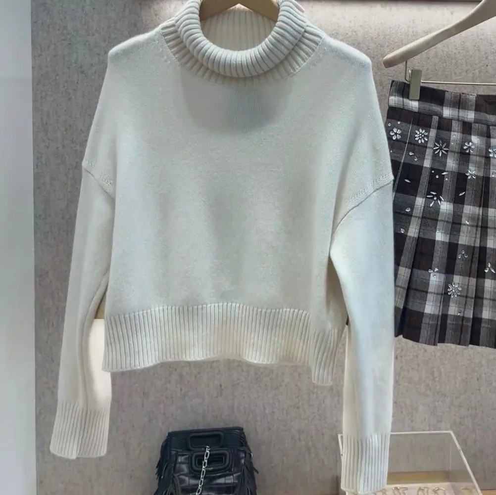 

Fall/Winter Women Turtleneck Long Sleeve Drop Shoulder Ribbed Solid Knit Pullover Loose Soft Casual Fashion Warm Sweater