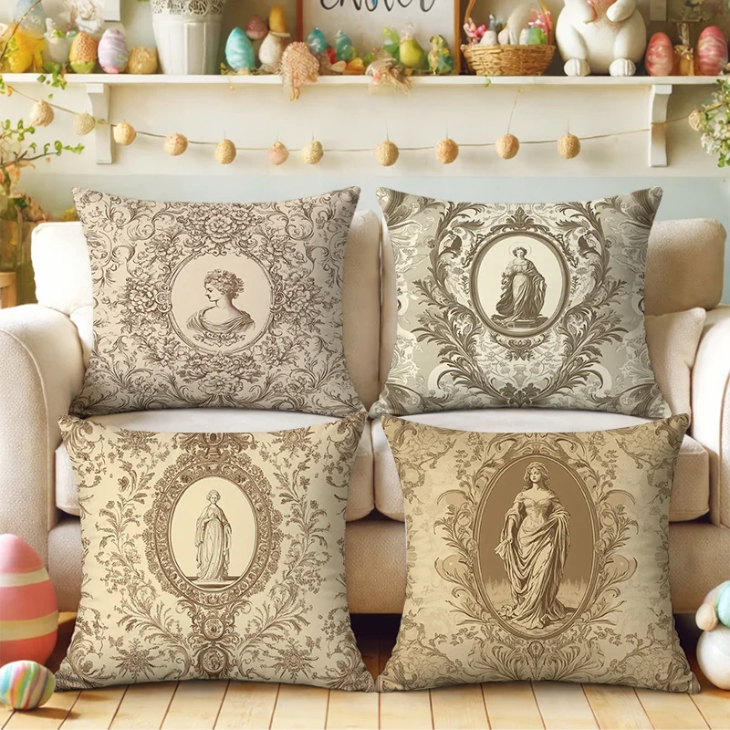 Vintage Floral Rococo Pillow Covers Set 4pcs Antique Victorian Print Throw Cushion Cases Elegant Style 40x40cm Home Decor Beddin