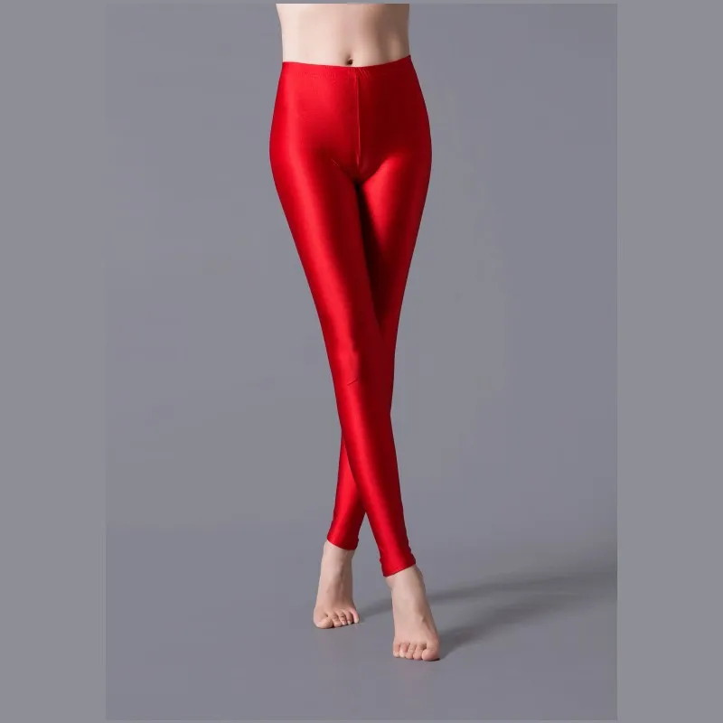 Leggings brillantes fluorescentes, ajustados y lisos, pantalones brillantes de Color sólido, mallas largas para actuación de baile para mujeres y niñas