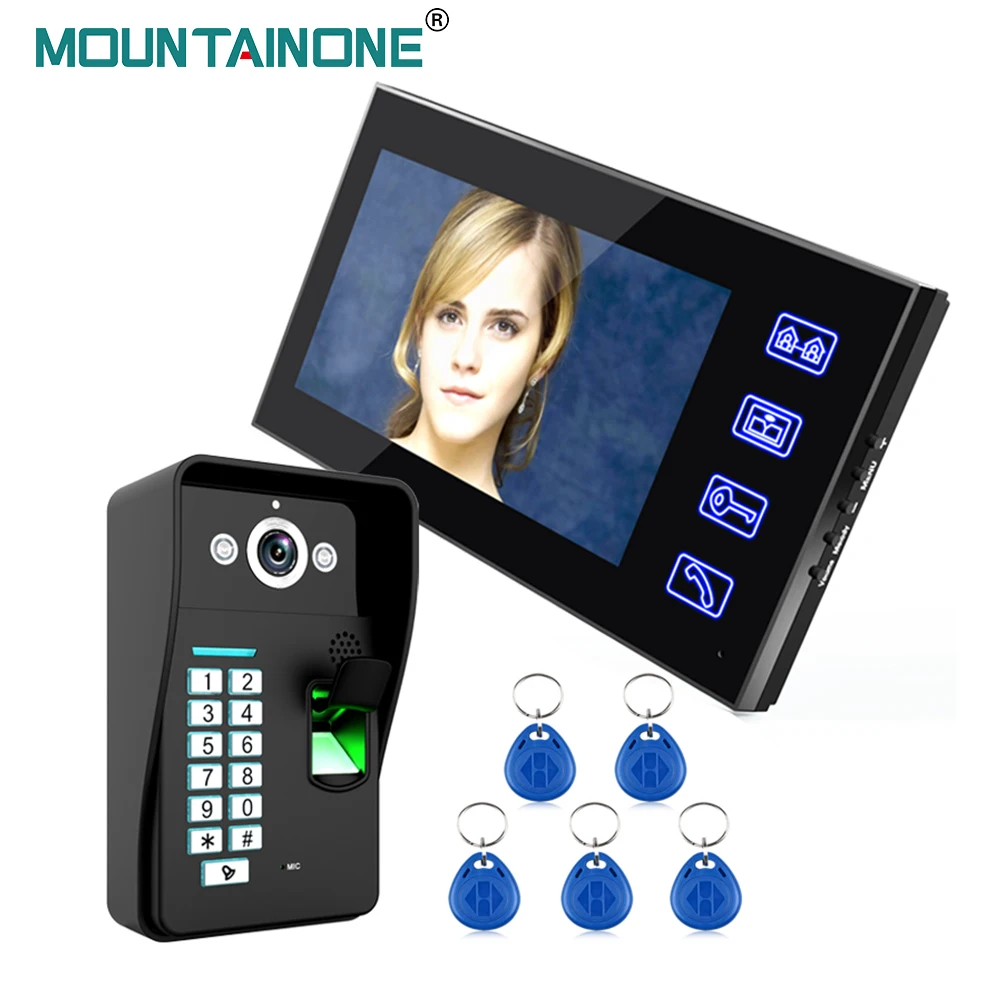 

7" Touch Key LCD Fingerprint Video Door Phone Intercom System IR Camera HD 1000 TVL Weatherproof DoorBell Access Control System