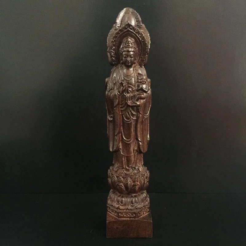 Hand-Carved Wood Guan Yin Statue - 8.7