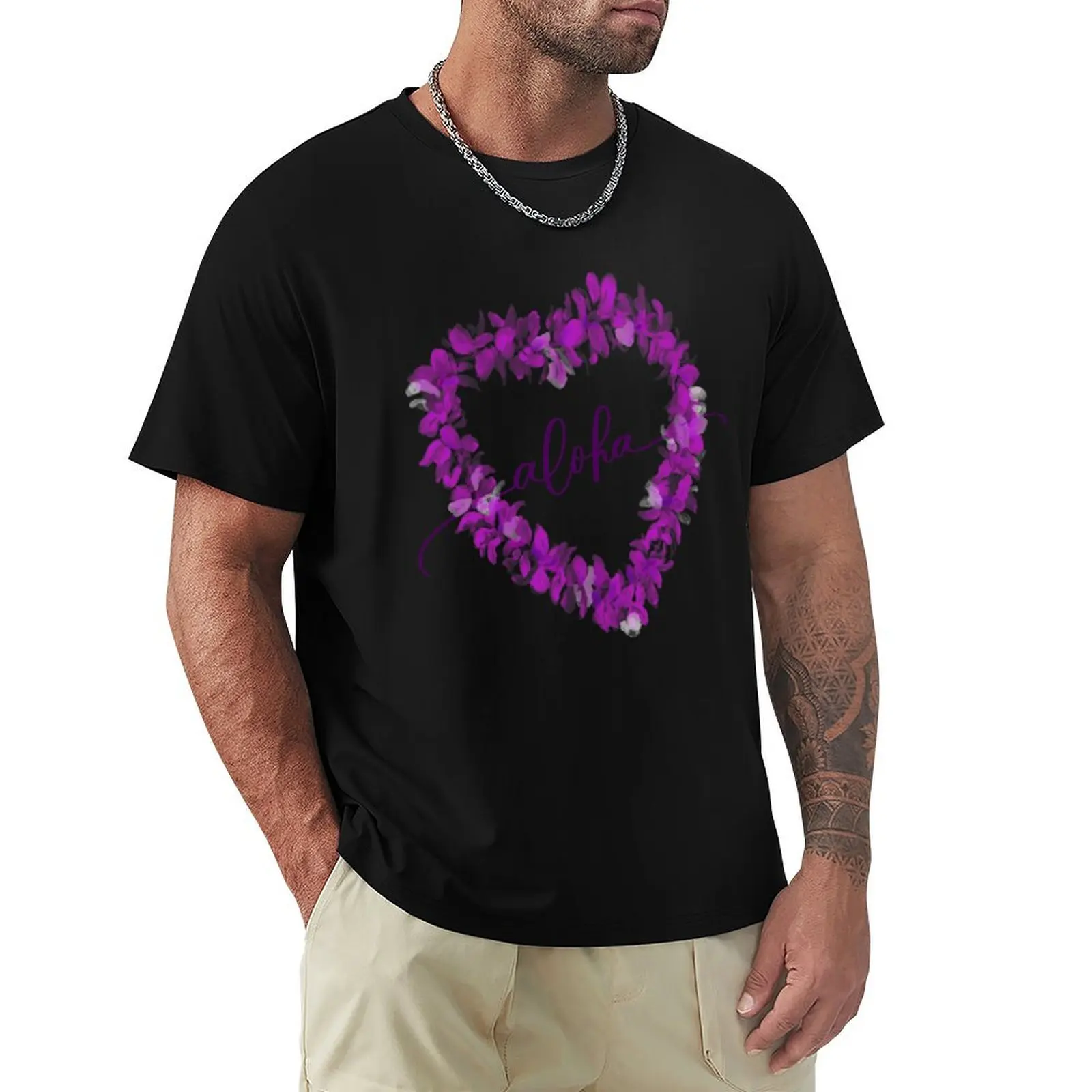 

Aloha Heart Orchid Lei T-Shirt quick drying rapper graphic tees sweat men t shirt