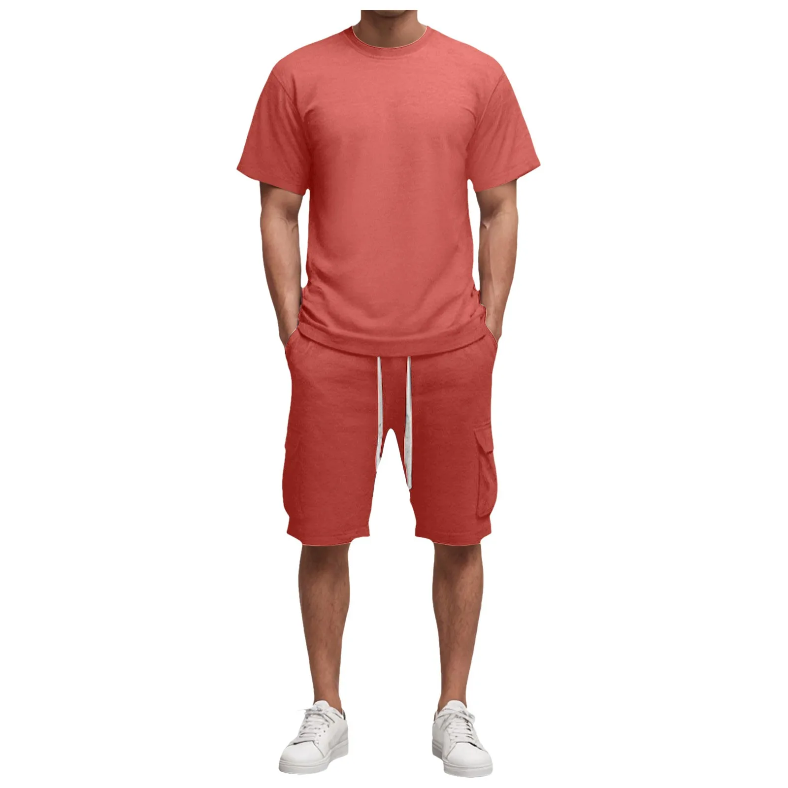 

3 Piece Dress Suit Men's 2 Piece Clothing Short Sleeve Crew Neck Summer T Shirt With Drawstring Casual Sports Suit Tie Men