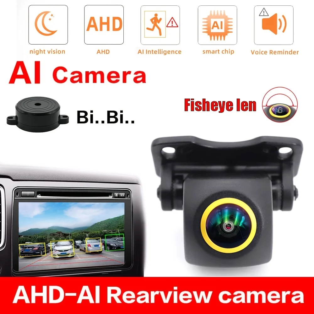 

AI Smart Car Camera Rear View Backup Cam Parking Assistance Obstacle Detection Distance Display Buzz Alarm for All Cars Truck
